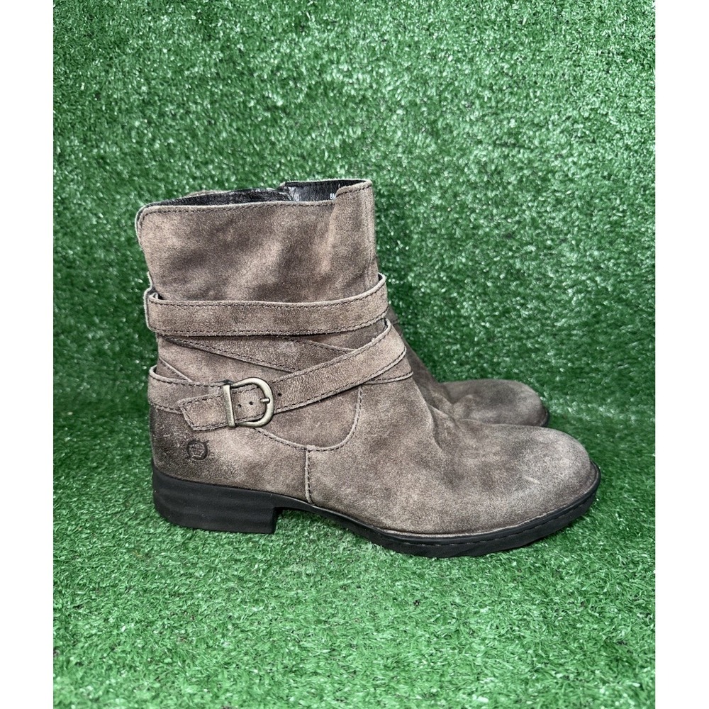 Born Kenya Ankle Boots Booties Shoes Womens Size‎ 8 Gray Distressed Suede Zip Up